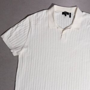 Theory Breach Textured Short Sleeve Cable Knit Sweater Polo Beige Men's XL